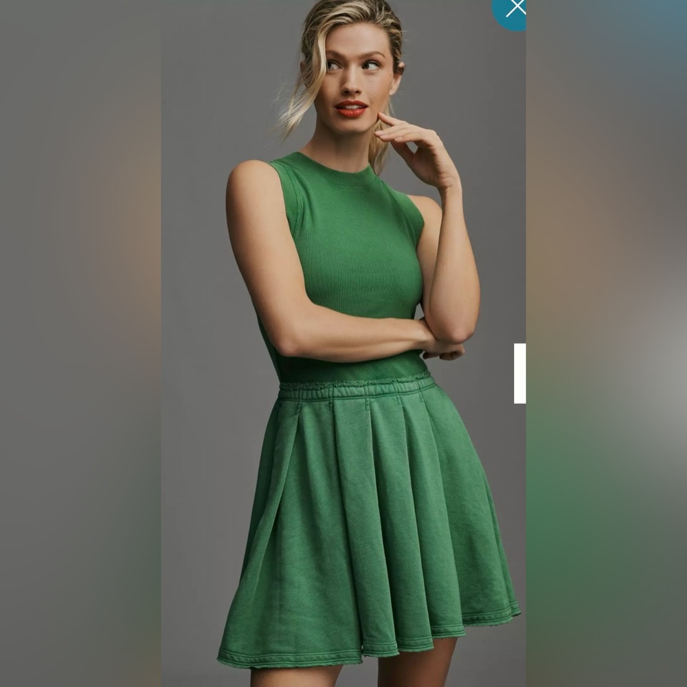 Daily Practice by Anthropologie Green Pleated Mini Dress Size Small